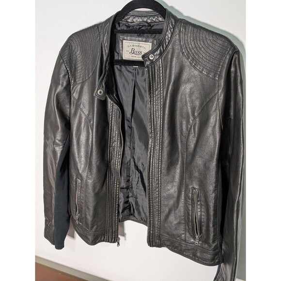 G.H. Bass Faux Leather Moto Jacket Women's L Black Biker Zip Quilted Stretch - Picture 4 of 7